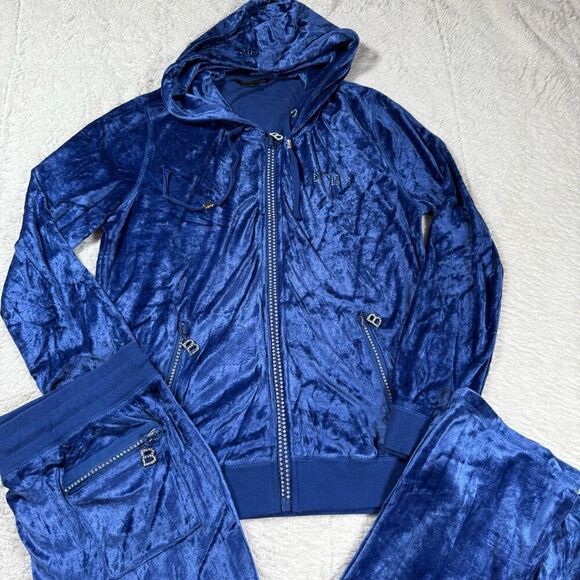 Vintage Y2K BCBG MAXAZRIA Crushed Velvet 2 Piece Velour Bling Outfit Set - Picture 3 of 10